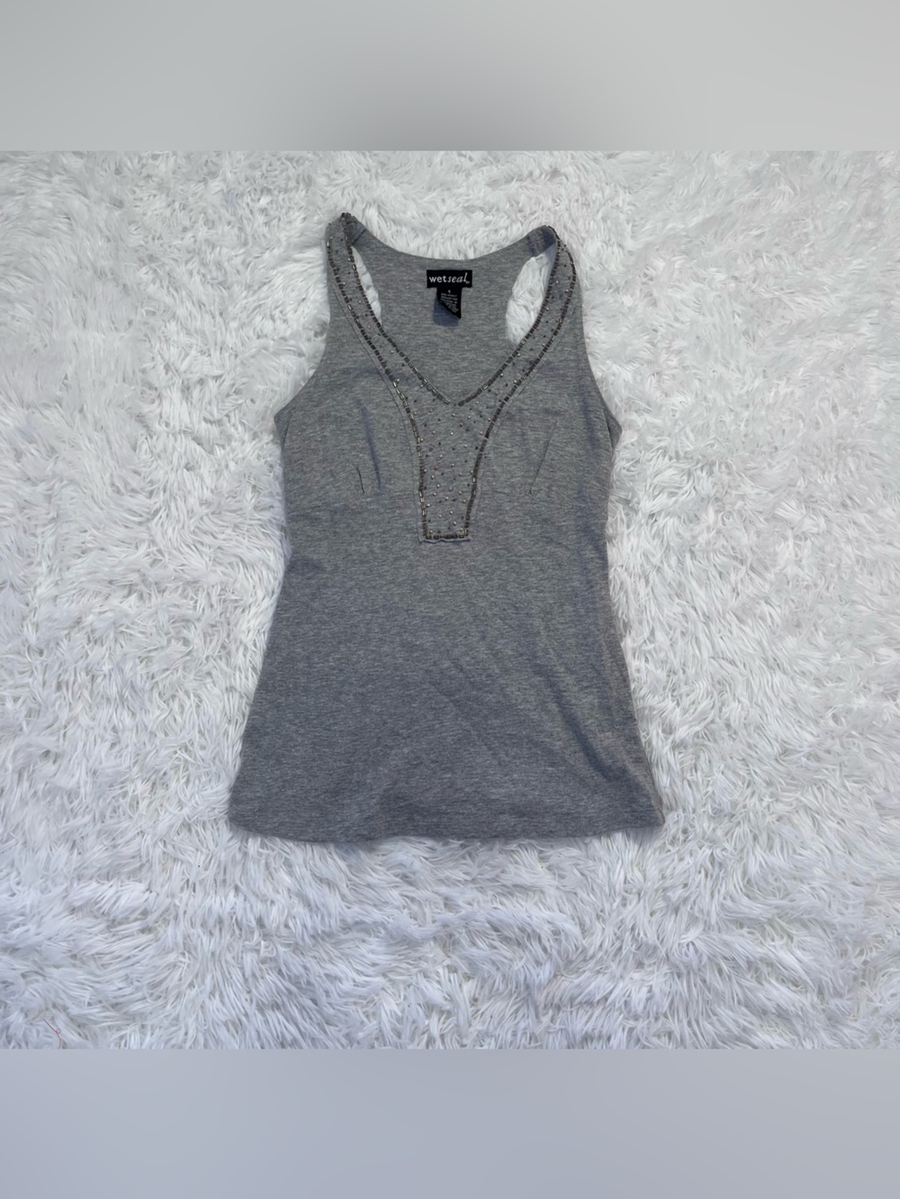 🍟y2k gray sequin detail baby doll tank top‎ small